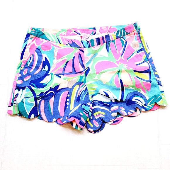Lilly Pulitzer 5" Magnolia Scallop Shorts Womens 4 Multi Exotic Garden Pink Blue - Picture 1 of 11